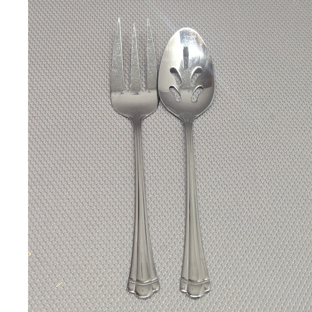 VTG Farberware Stainless Romance Pattern Serving Set Meat Fork & Pierced Spoon